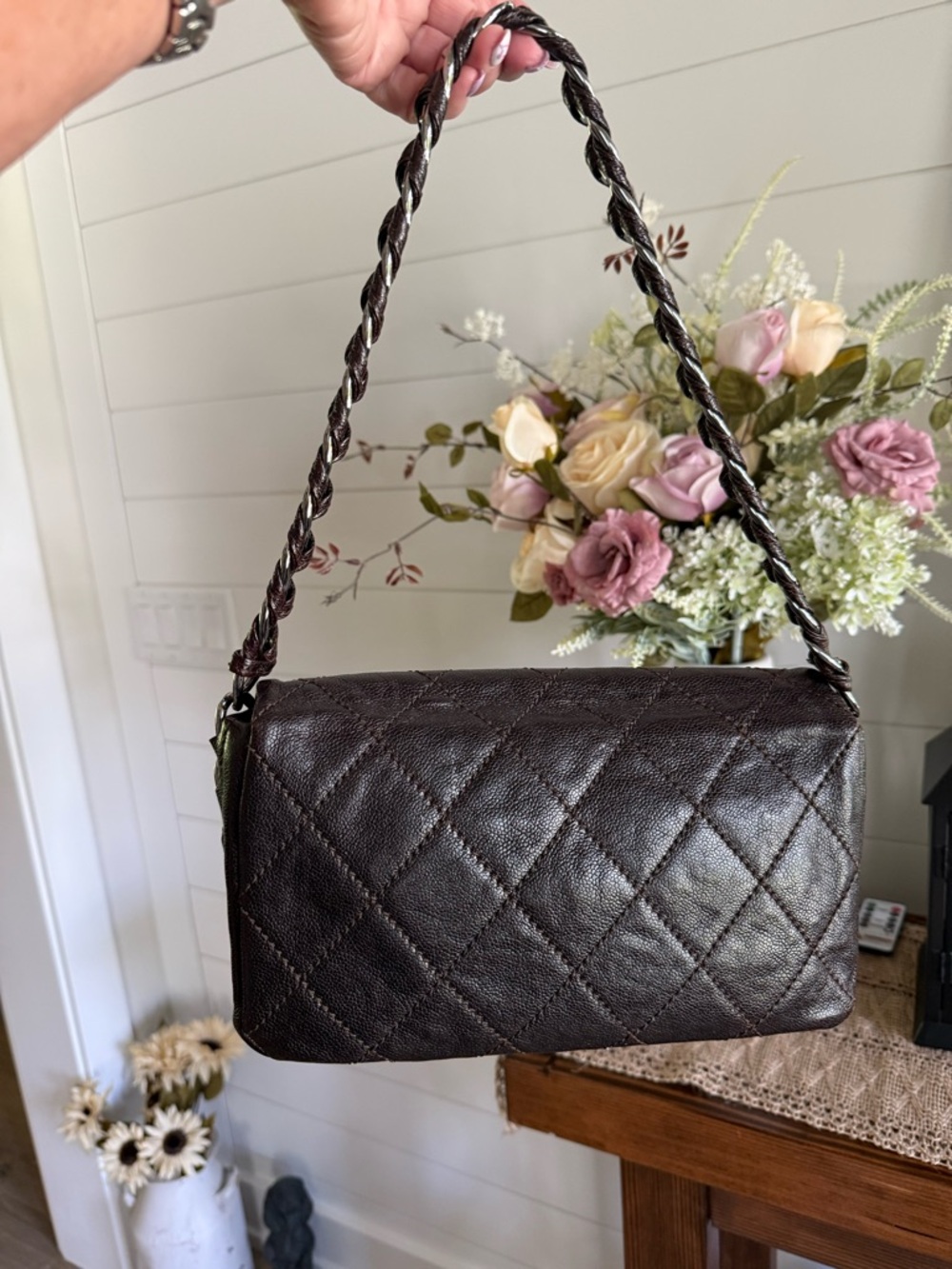 CHANEL Quilted Shoulder Bag in Dark Brown Leather with Silver-Tone Hardware - Picture 2 of 11